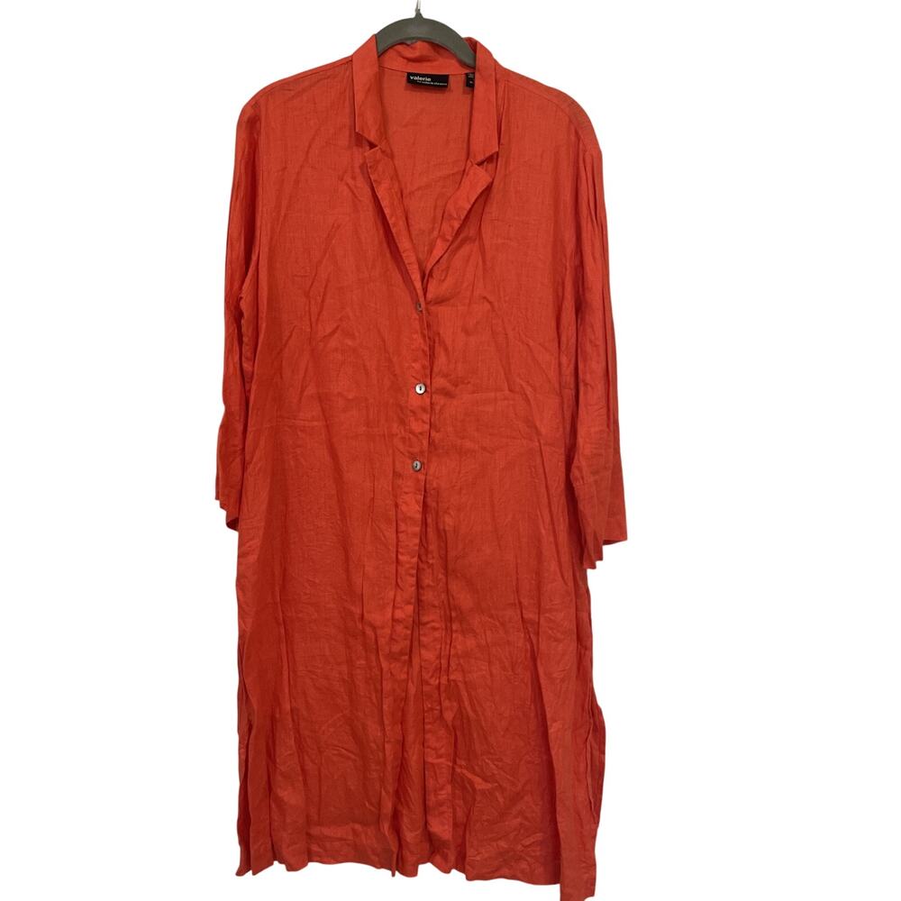 Valerie Stevens - 100% Linen - Orange 3 Button Cover Up - Beach, Resort wear - L